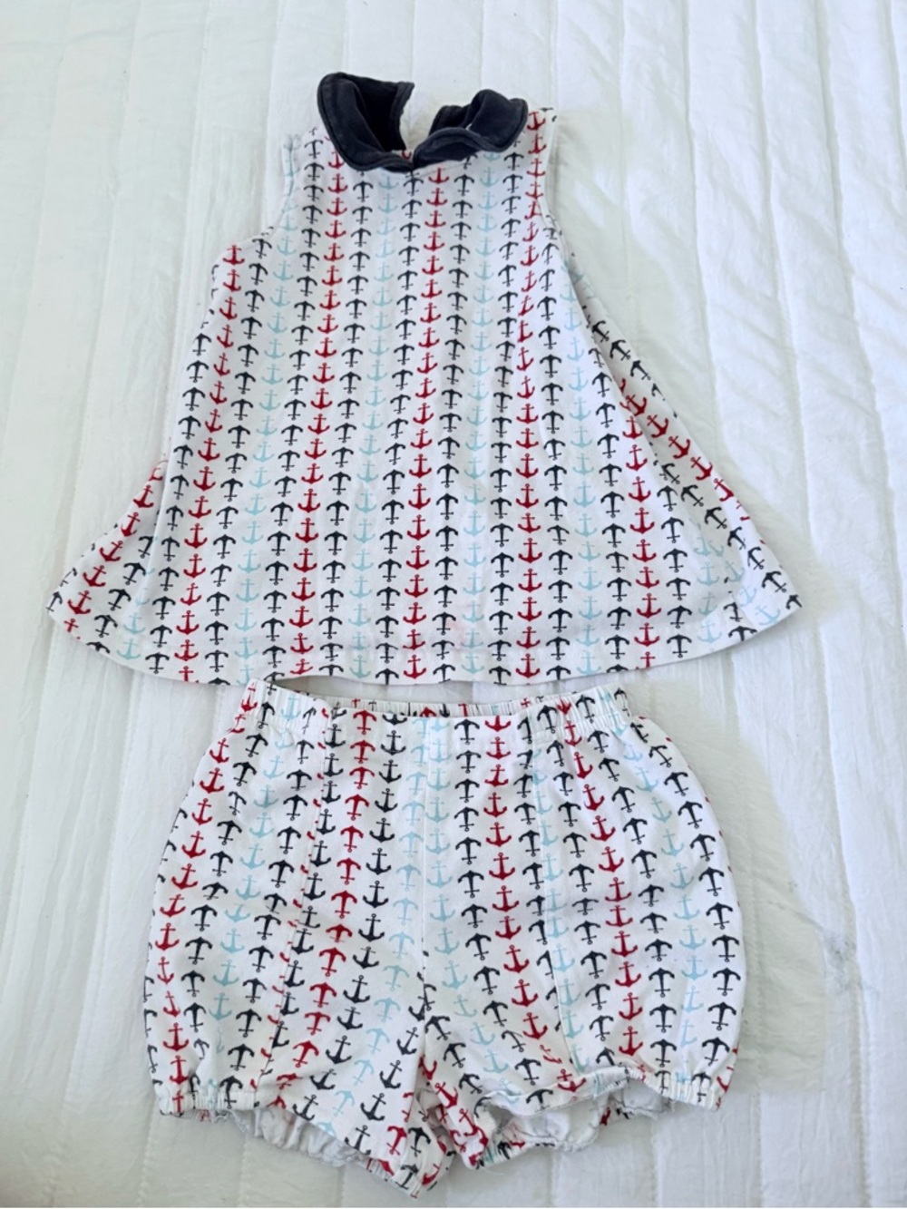 Kids Anchor Print Matching Set - White with Red, Navy & Light Blue
